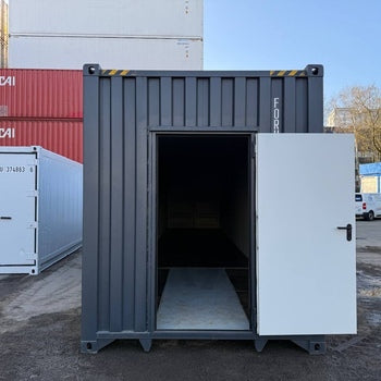 40 Fuß High Cube Lagercontainer mit Personentür One Way RAL 7016