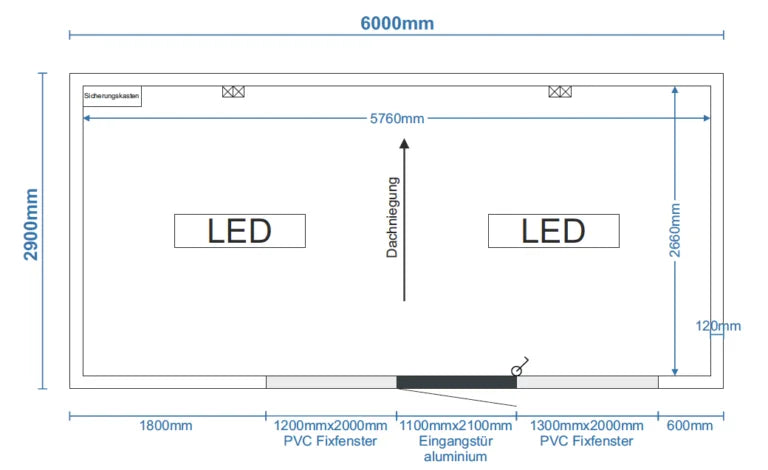 Modularer Bürocontainer 6,00 × 2,90 m – 17,4 m²